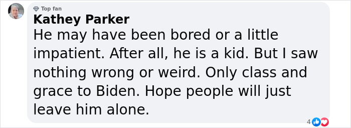 "Kathey Parker comments on a hand gesture, expressing understanding and defending behavior at an inauguration.