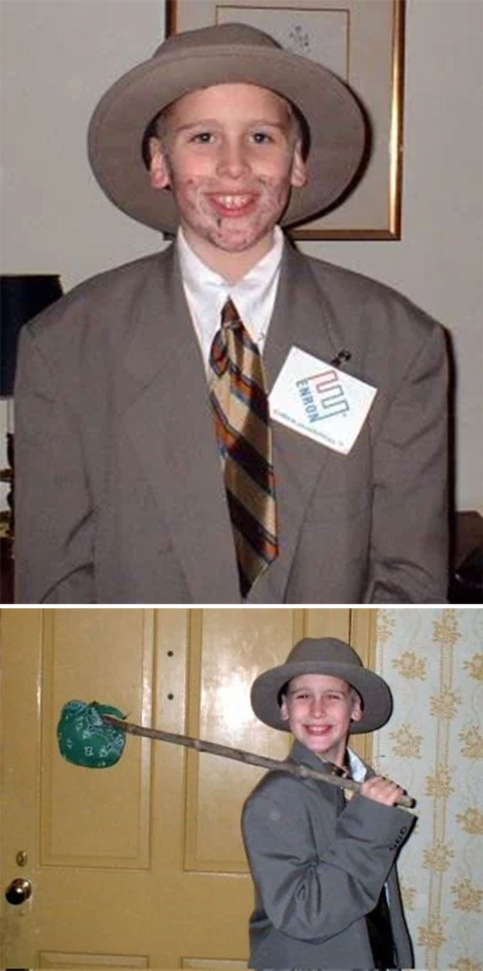 A young person in a suit and hat, smiling awkwardly, embodying blunder years nostalgia.