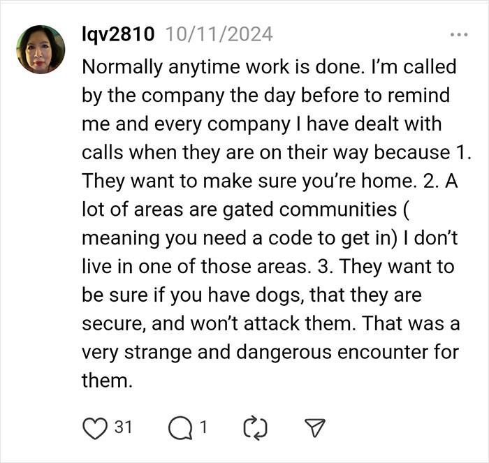 Comment discussing unexpected work by plumbers in a private yard.