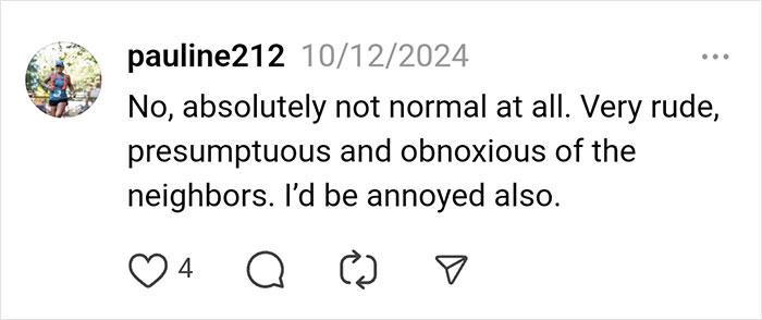 Comment criticizing neighbors, describing them as rude and presumptuous in a discussion about sending plumbers secretly.