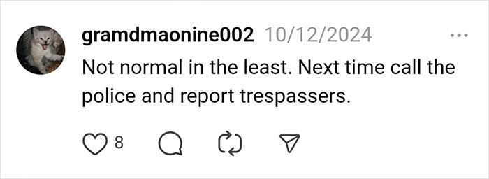 Screenshot of a social media comment addressing unauthorized plumbers in a private yard.