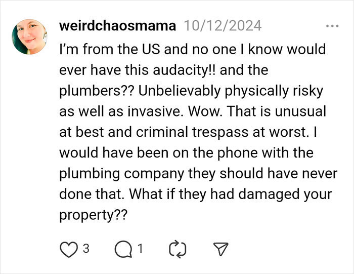 Social media post discussing secret plumbers, questioning legality and risk.