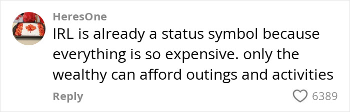 User comment discussing the cost of outings and activities, relating to a post-brain rot era trend. User comment discussing the cost of outings and activities, relating to a post-brain rot era trend.