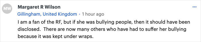 Comment criticizing alleged bullying behavior related to Meghan Markle.