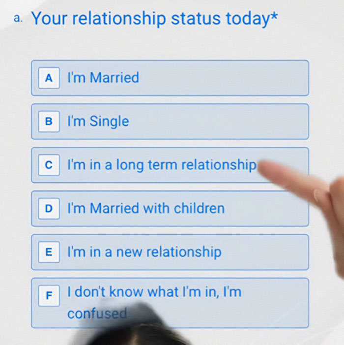 Interview question on relationship status with multiple choice answers.