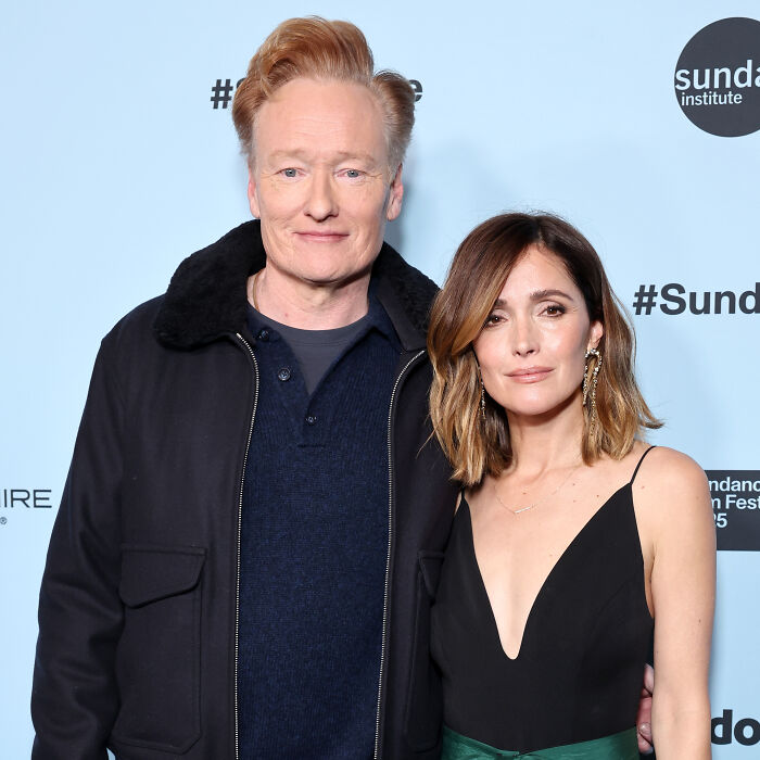 Conan O&rsquo;Brien and Rose Byrne posing at Sundance, promoting their brutal film.