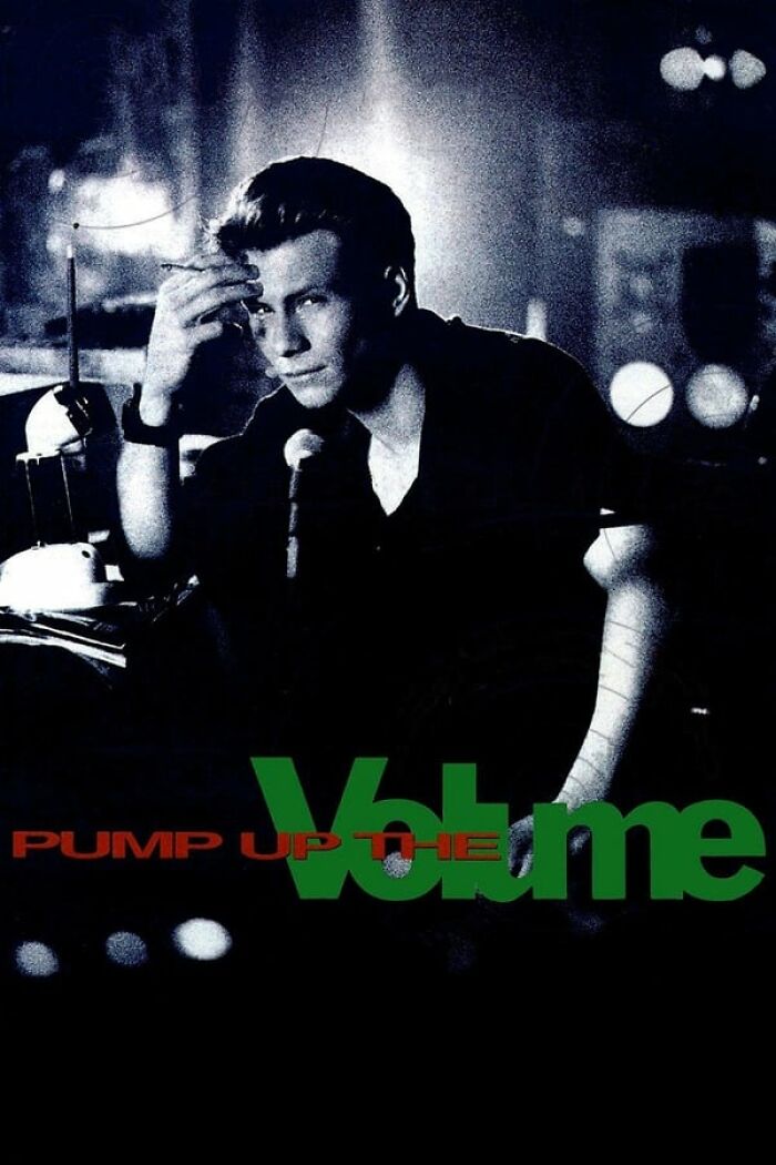 Black-and-white poster of "Pump Up the Volume," a best nostalgia movie highlighting drama and music themes.