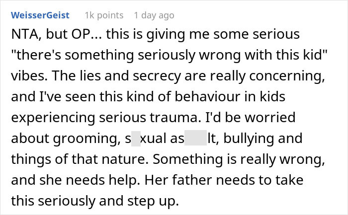 Comment discussing concerns about a daughter's behavior and urging the father to take responsibility.
