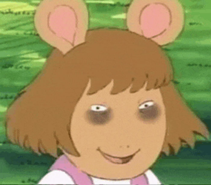 Cartoon character with sleepy eyes, symbolizing the sleepmaxxing trend as a health hack concept.