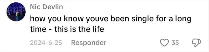 Social media comment referencing the sleepmaxxing trend with humorous take on single life, liked by 35 users.