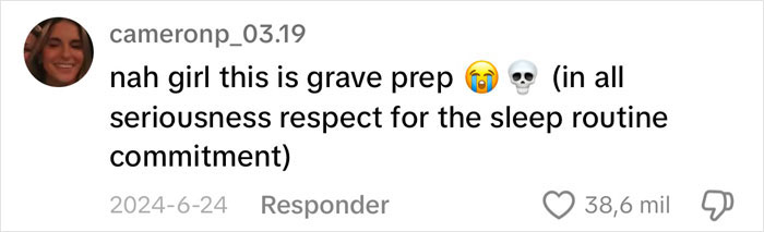 Comment on 'sleepmaxxing' trend with emojis, praising dedication to sleep routine.