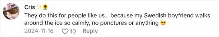 Comment discussing weather adaptation, mentioning a Swedish boyfriend, with likes and a reply option visible.