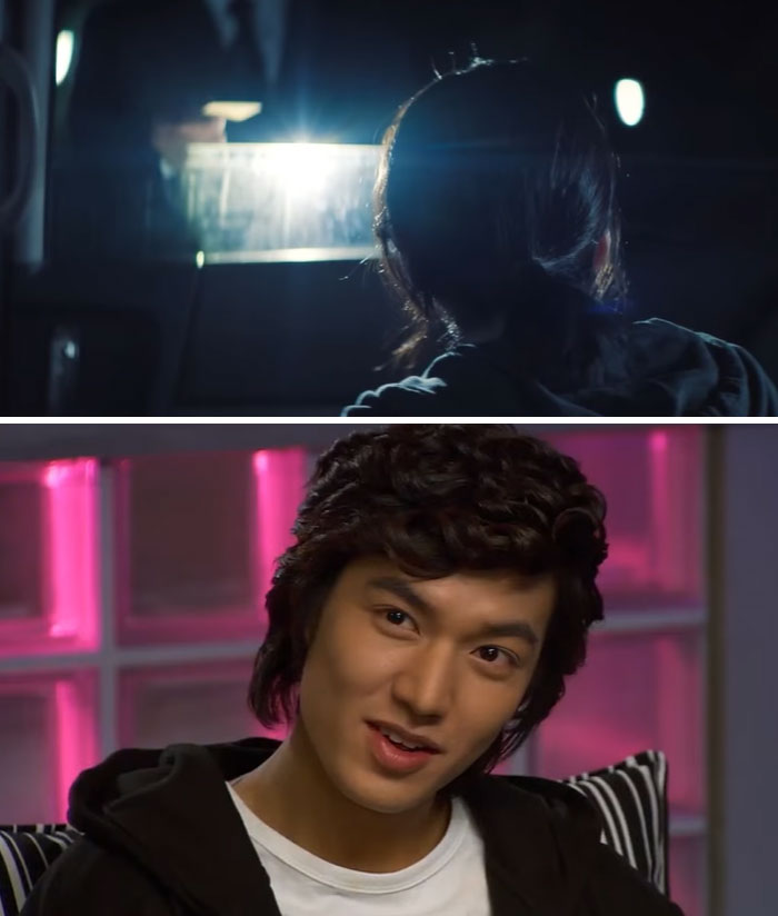 A mysterious scene with a person in shadow, and a young man smiling in a brightly lit room, hinting at Squid Game 2 clues.