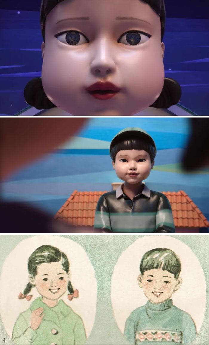 Close-up of Squid Game 2 doll with hidden clues and Easter eggs in various scenes.