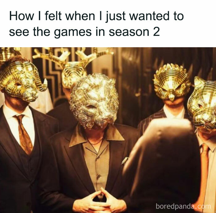 People wearing ornate animal masks, referencing Squid Game 2 memes.