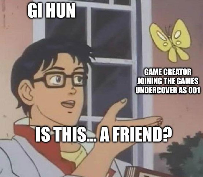 Anime character looking at a butterfly meme, referencing Squid Game 2.