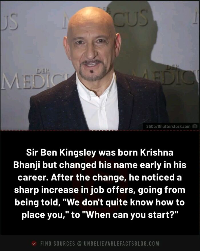 Bald man in a suit discussing fascinating facts; text explains name change impact on career opportunities.