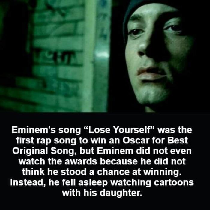 Rapper's song becomes first to win Oscar; he missed it, watching cartoons with daughter. Fascinating fact about awards history.