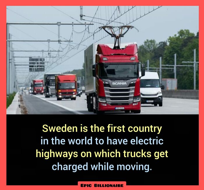 Truck on Sweden's electric highway, illustrating fascinating facts about sustainable transportation innovation.