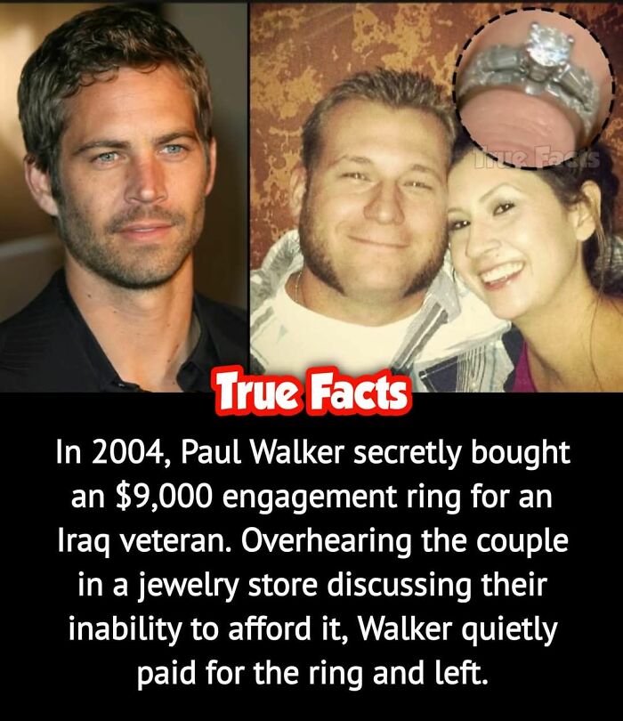 "Image with facts about a random fascinating event involving a generous gift of an engagement ring by a celebrity."