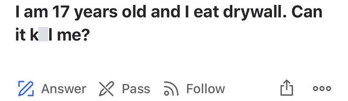 Screenshot of a weird question on Quora asking about eating drywall and its safety.