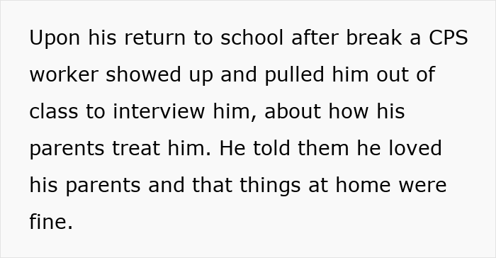 Text discussing a CPS worker interviewing a child at school about family treatment.