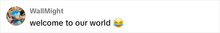 "User WallMight comments 'welcome to our world' with a laughing emoji on a dating profile story.