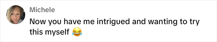 Comment from Michele expressing intrigue about taking over a dating profile.