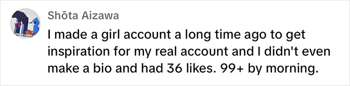 Comment about switching dating profiles, revealing a truth about likes and engagement rates.