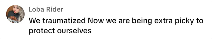 Comment on dating profile by Loba Rider discussing being picky for self-protection after trauma.