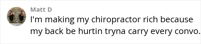 Text message about chiropractor expenses due to carrying conversations. Keywords: quit dating.