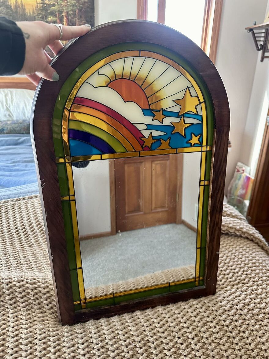 I Found The Sweetest, Stained Glass Mirror In Perfect Condition At Goodwill In Minnesota. It Is The Perfect Addition To My Daughter’s Room