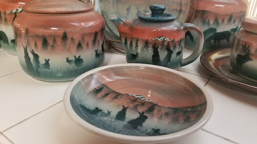 How Can I Not But This Set At The Thrift Store? It's The Most Beautiful Handmade Pottery This Bunny Mom Has Ever Seen