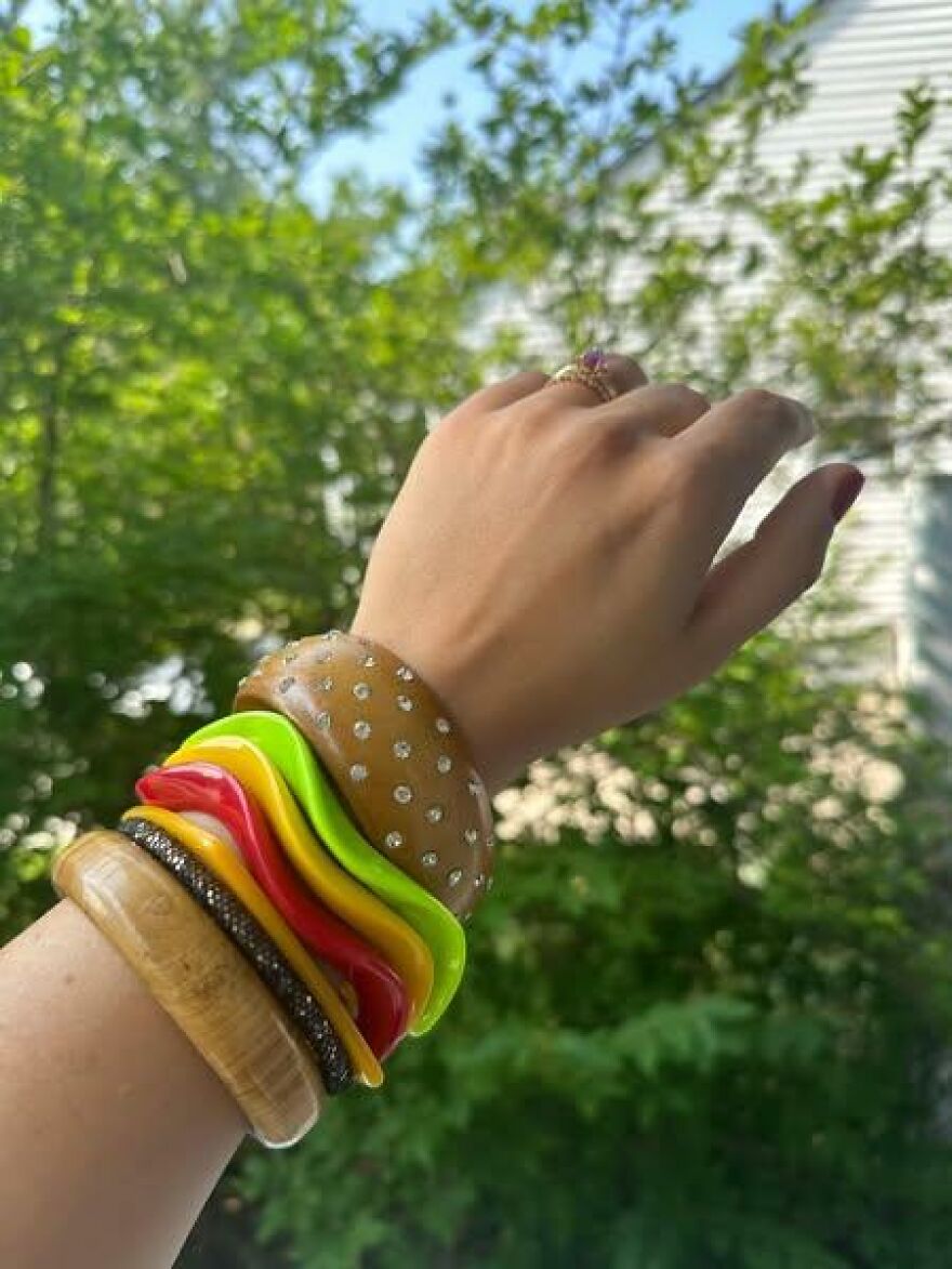 Searched Multiple Secondhand Markets And Found These Vintage Bracelets To Create The Perfect Cheeseburger Bangle Stack