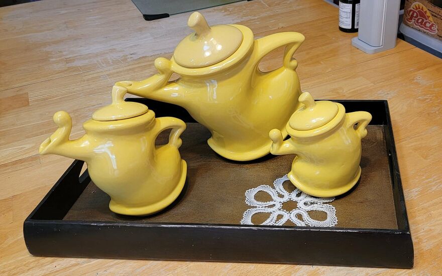 Bought This Teapot With Sugar Bowl And Creamer. Definitely Has Attitude!