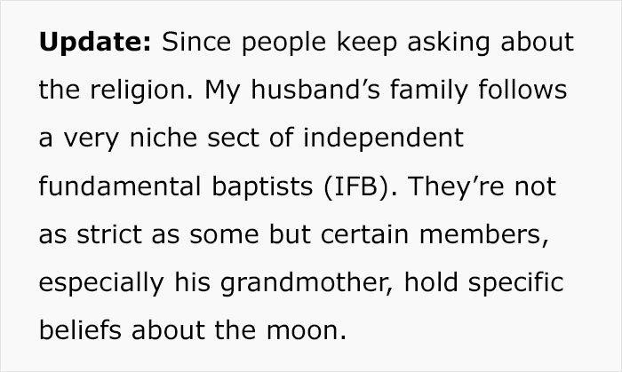 Text discussing religious beliefs of an independent fundamental Baptist family regarding the moon.