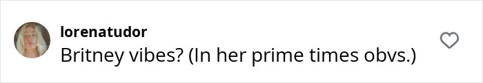 Comment reads: &ldquo;Britney vibes? (In her prime times obvs.)&rdquo; with heart icon, referencing Millie Bobby Brown's bold new look.