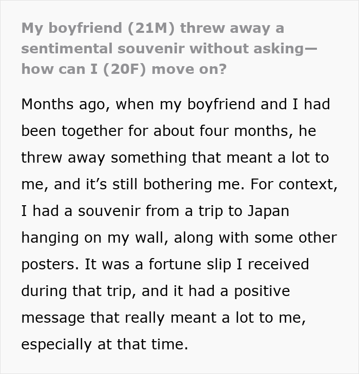 GF Regrets Showing BF Her Room After He Rips Up Souvenir She Cherished As He Thought It Was Nonsense