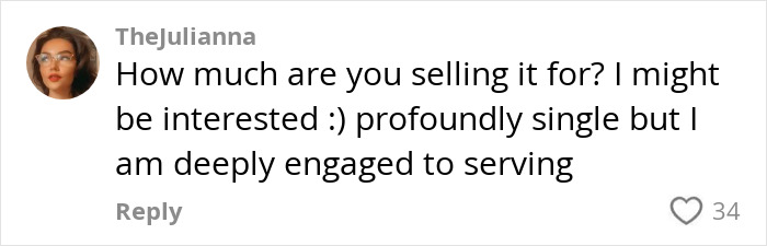 Comment asking about the price of Carrie Bradshaw's famous wedding dress found in a thrift store.