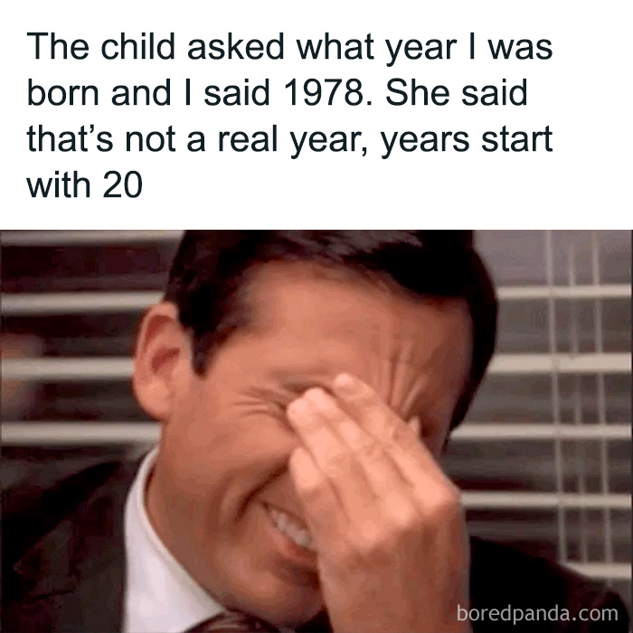 Man facepalming with classic dad humor about birth year misunderstanding.