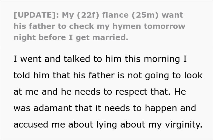 Groom’s Demand For A Virginity Inspection Costs Him His Fiancée: “I Ended It And Left Him” Groom’s Demand For A Virginity Inspection Costs Him His Fiancée: “I Ended It And Left Him”