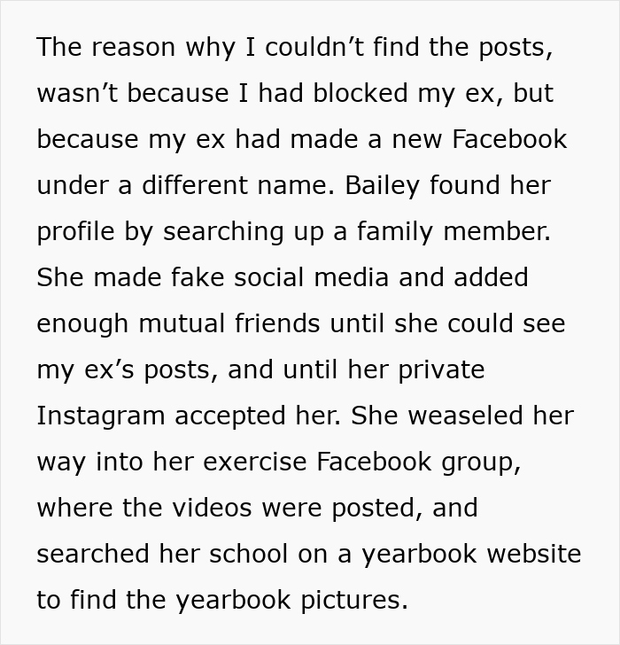 Text recounting wife's nine-year effort stalking husband's ex online with fake profiles and imitation.