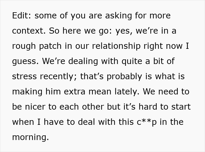 Text discussing relationship stress and communication challenges between a husband and wife.