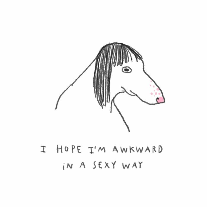 Illustration of an animal with text "I hope I'm awkward in a s**y way," by a talented tattoo artist.