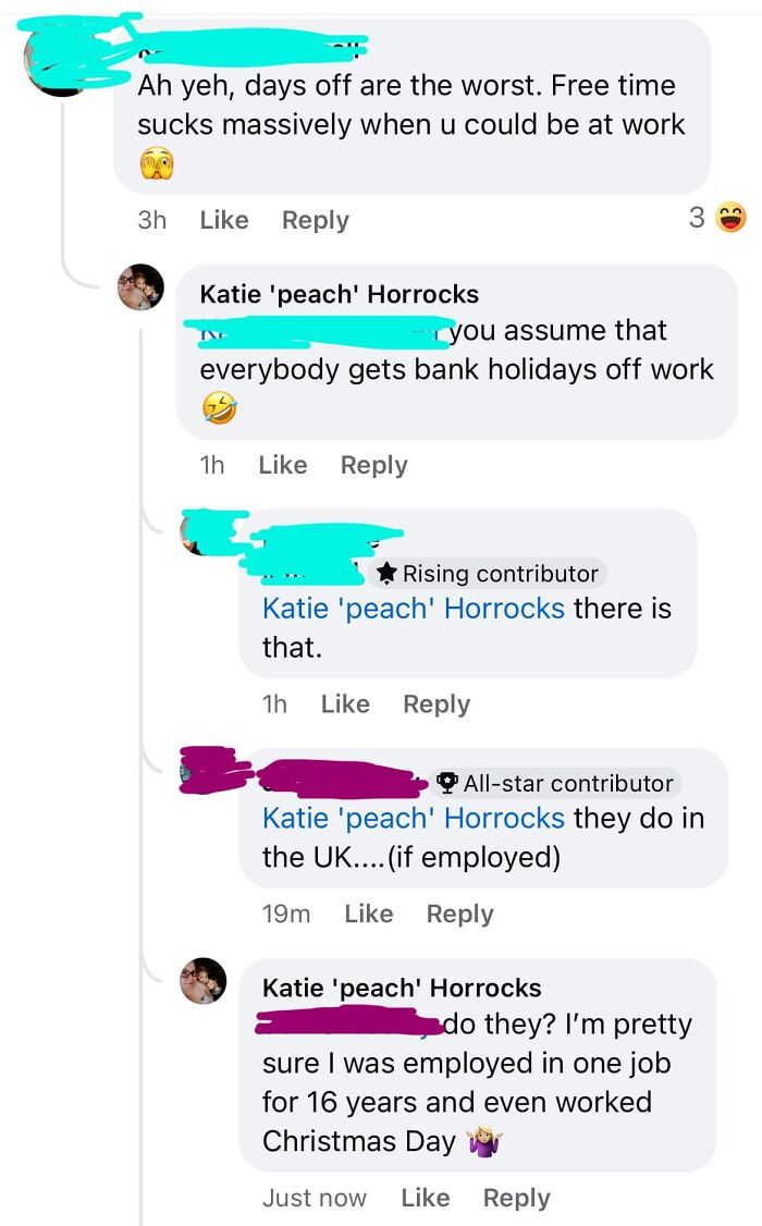 People incorrectly correcting others about bank holidays in a social media comment thread.