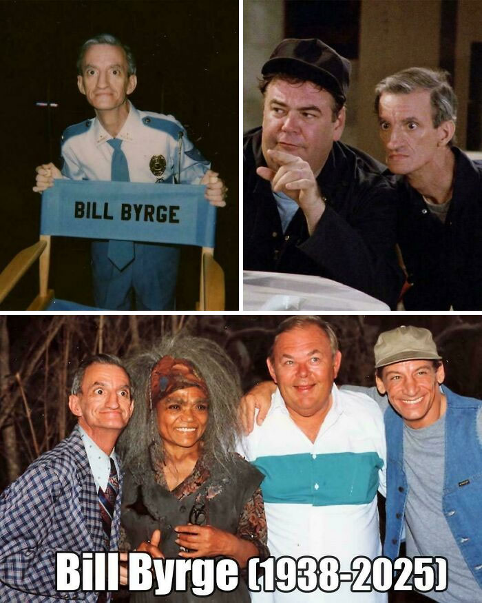 A group of people in vintage '90s TV show scenes, featuring Bill Byrge.