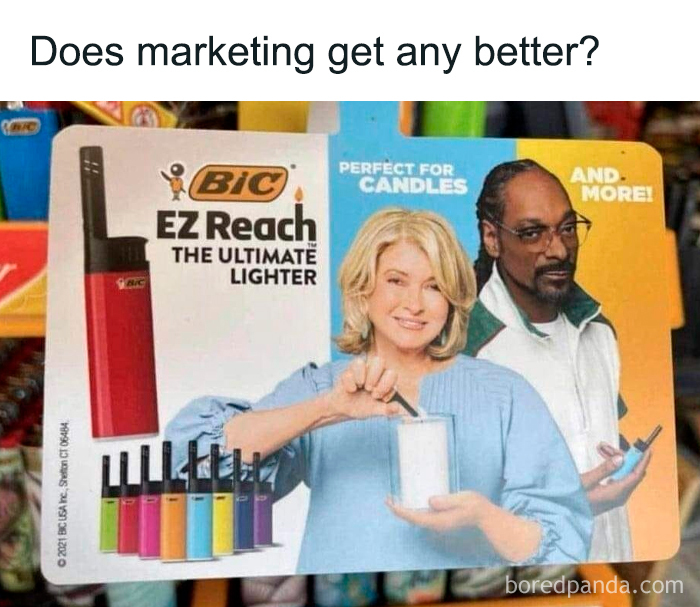 Funny meme of a lighter ad featuring two celebrities promoting candle use.