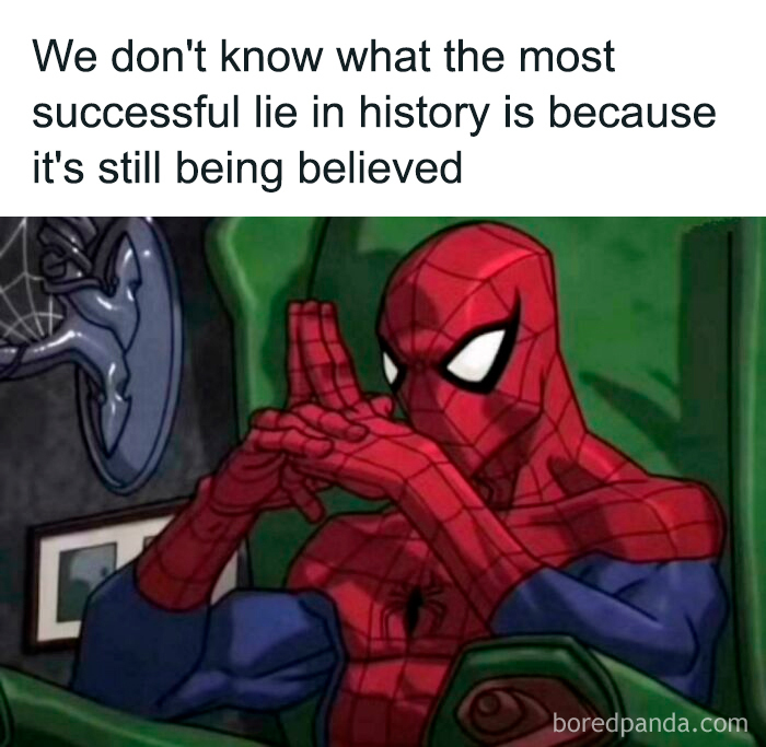 Spider-Man meme reflecting on successful lies, part of a funny meme collection for entertainment.