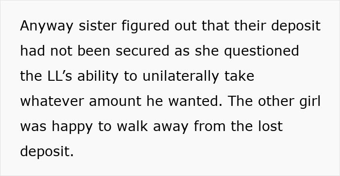 Text discussing deposit issues between college roommates and landlord.