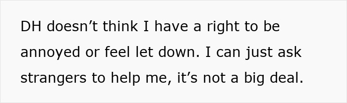 Text expressing frustration over being left to manage alone while partner skips event to watch sports.